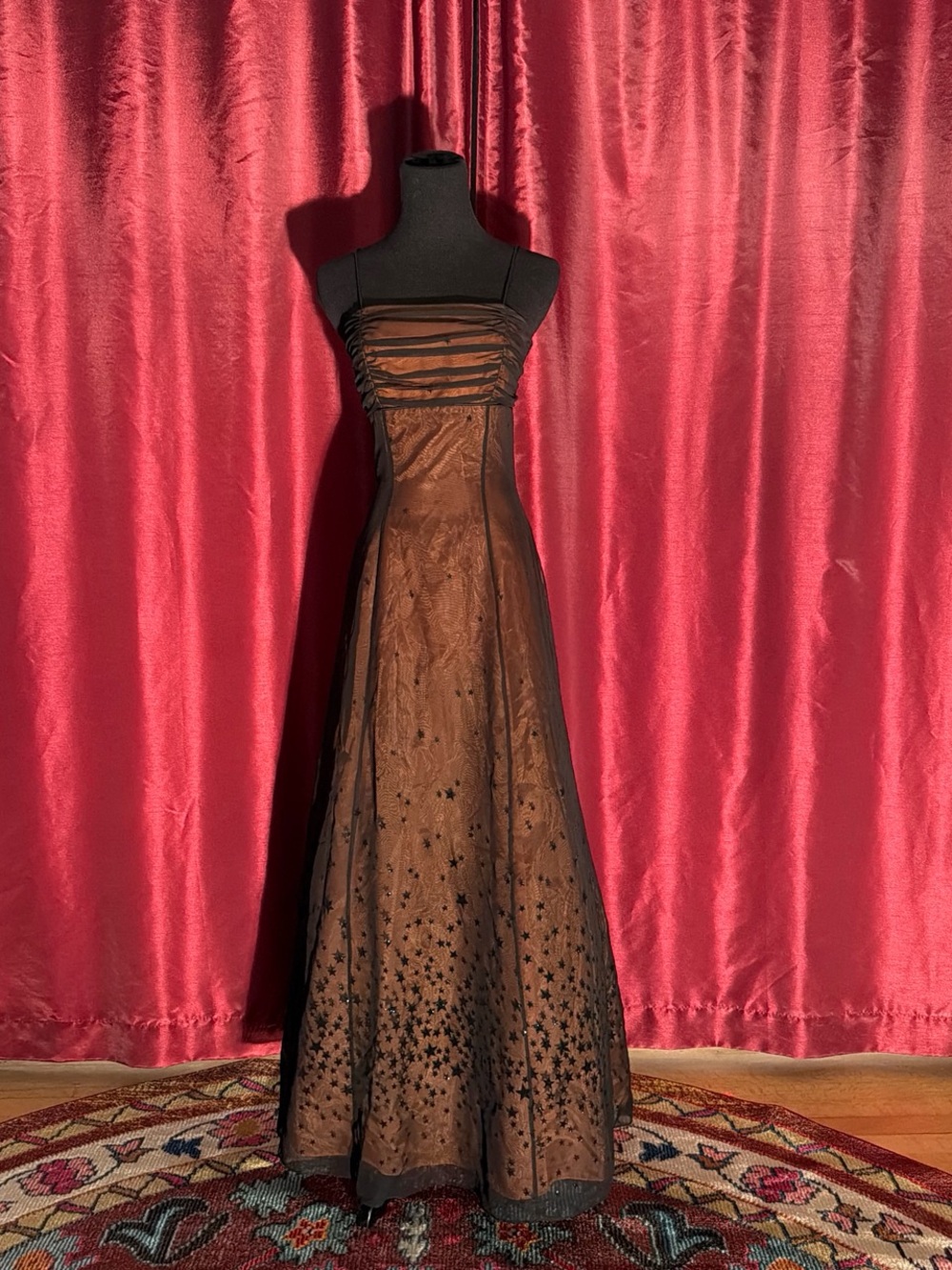 Morgan & Co. Orangey Brown and Black Star-Embellished Maxi Dress